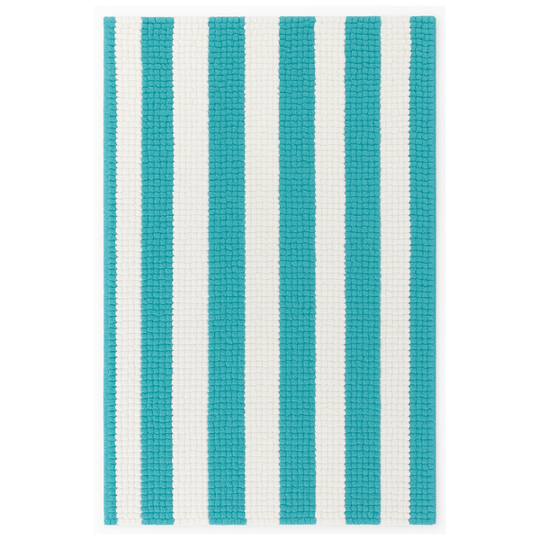 24"x16" - Light Blue White Stripe Large Soft Cozy Plush Chenille Bath Mat Bathroom Rug