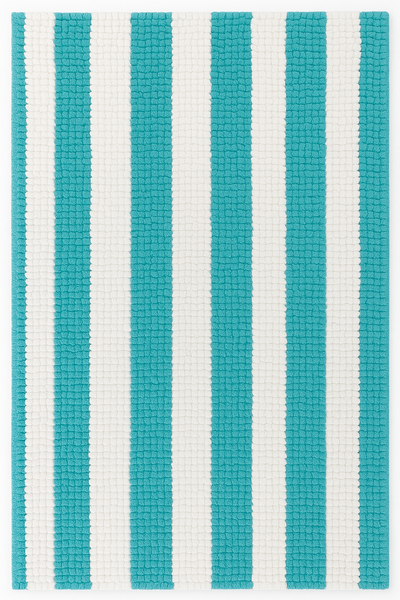 Large 2 Piece Set Light Blue White Stripe Soft Cozy Plush Chenille Bath Mat Bathroom Rug