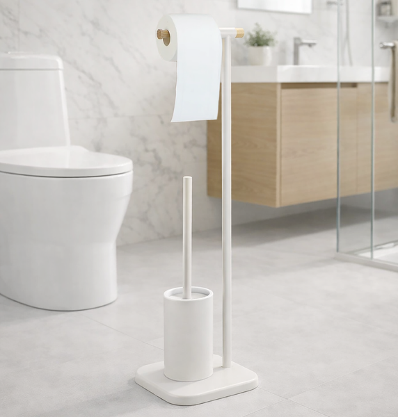 Heavy Duty Stainless Steel White Toilet Paper Holder and Toilet Brush Set