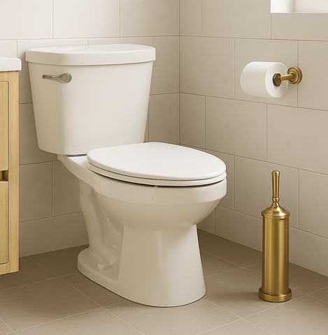 15" Tall Stainless Steel Gold Toilet Brush Set with Holder