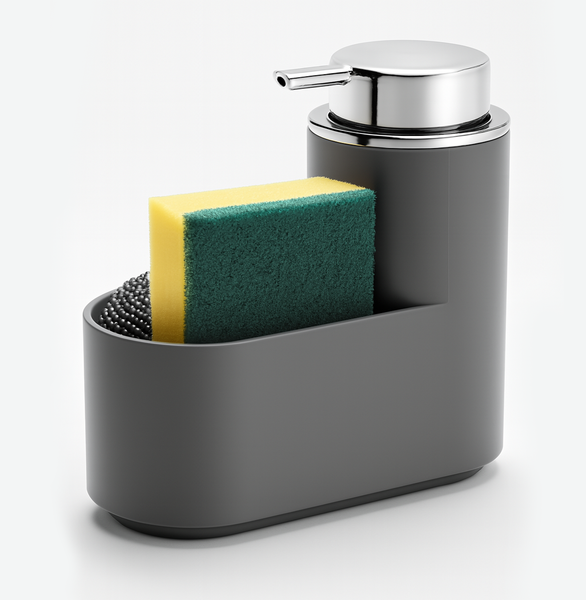 Grey Kitchen Soap Dispenser Caddy Set with Sponge & Scrubber