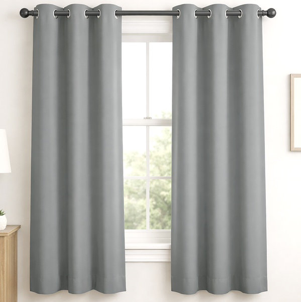 2 Piece Solid Charcoal Grey Blackout Grommet Curtain Panel Set - 63" Long