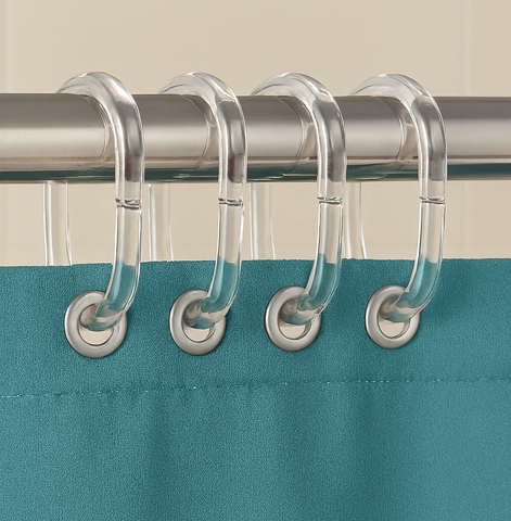 12 Piece Clear Premium Plastic Shower Curtain Hooks Rings C-Shape 2.3" Inches