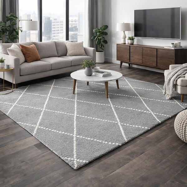 7'6" x 9'6" Feet Light Grey Ivory Hand-tufted Wool Natural Trellis Geometric Tribal Rug