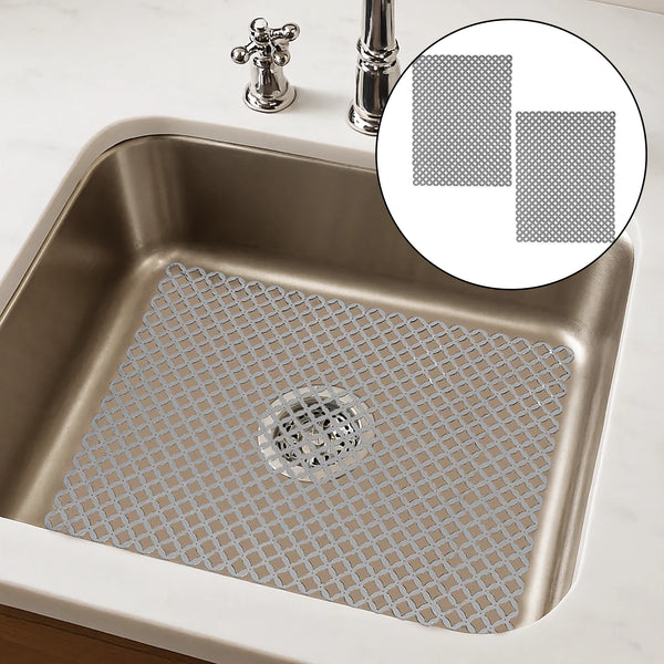 2 Pack Grey Durable Rubber Non-Slip Fast Draining Kitchen Sink Mat - 12"x11"