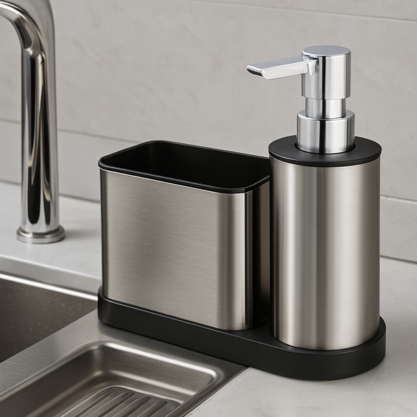 Silver Stainless Steel Kitchen Soap Dispenser Caddy