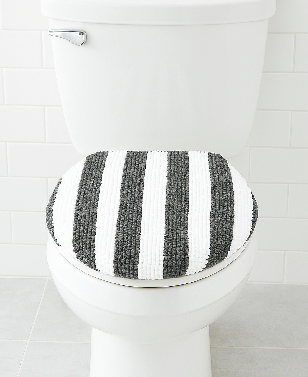 18"x18" - Charcoal Grey White Stripe Soft Cozy Plush Chenille Toilet Seat Cover