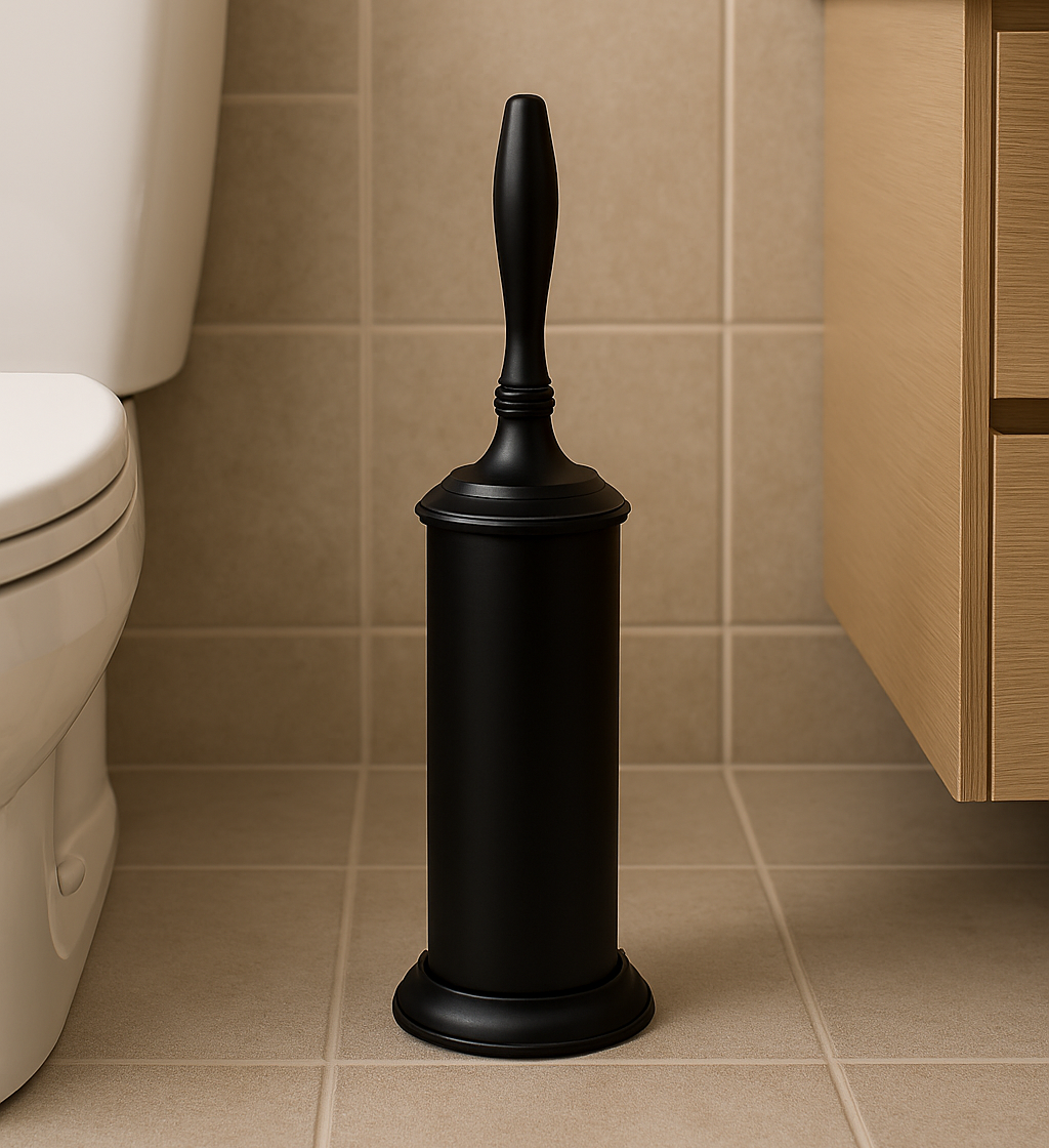 17" Tall Matte Black Toilet Brush Set with Holder