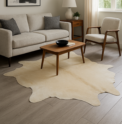 6' x 7' Feet Beige Cowhide Handmade Soft Large Cow Hide Cow Skin Leather Animal Area Rug