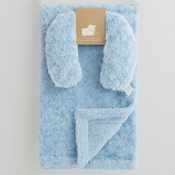 30"x40" Blue Soft Plush Cozy Baby Blanket W/ Head Support