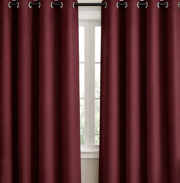 2 Piece Solid Burgundy Blackout Grommet Curtain Panel Set - 84" Long