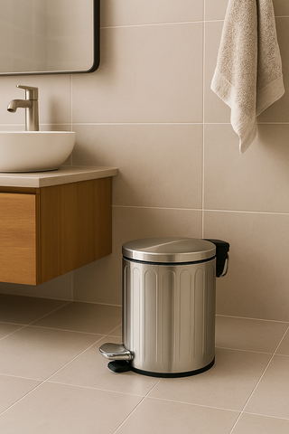 10" Tall Chrome Stainless Steel Step Garbage Can with Removable Inner Bucket, Soft-Close Metal Waste Basket with Foot Pedal