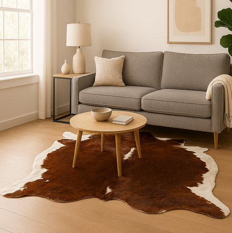 6' x 7' Feet Brown White Cowhide Handmade Soft Large Cow Hide Cow Skin Leather Animal Area Rug