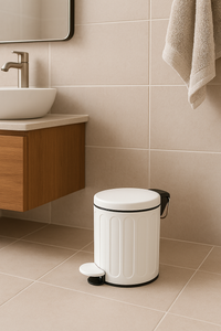 10" Tall White Step Garbage Can with Removable Inner Bucket, Soft-Close Metal Waste Basket with Foot Pedal