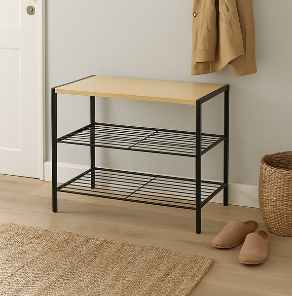 Metal Wood 3-Tier Multifunctional Storage Organizer - 23.6" x 17.5" x 11.8"