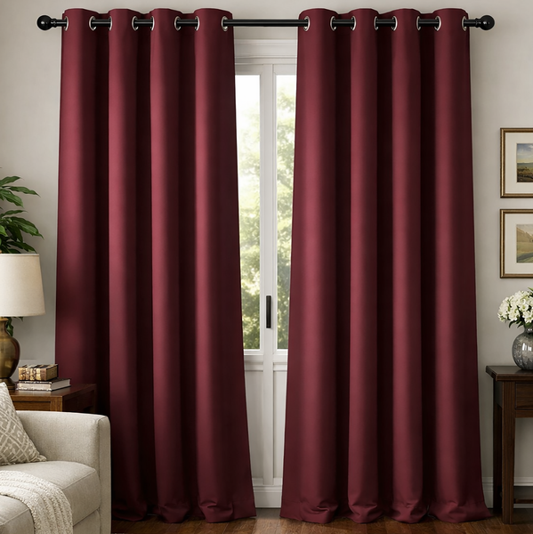 2 Piece Solid Burgundy Blackout Grommet Curtain Panel Set - 84" Long