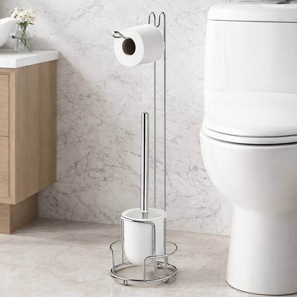 24" Tall - Toilet Paper Holder Stand With Toilet Brush