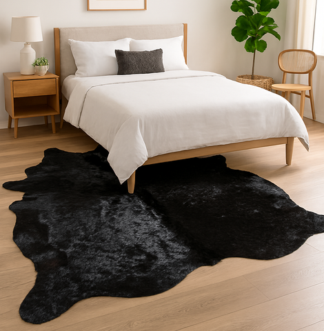 6' x 7' Feet Black Cowhide Handmade Soft Large Cow Hide Cow Skin Leather Animal Area Rug