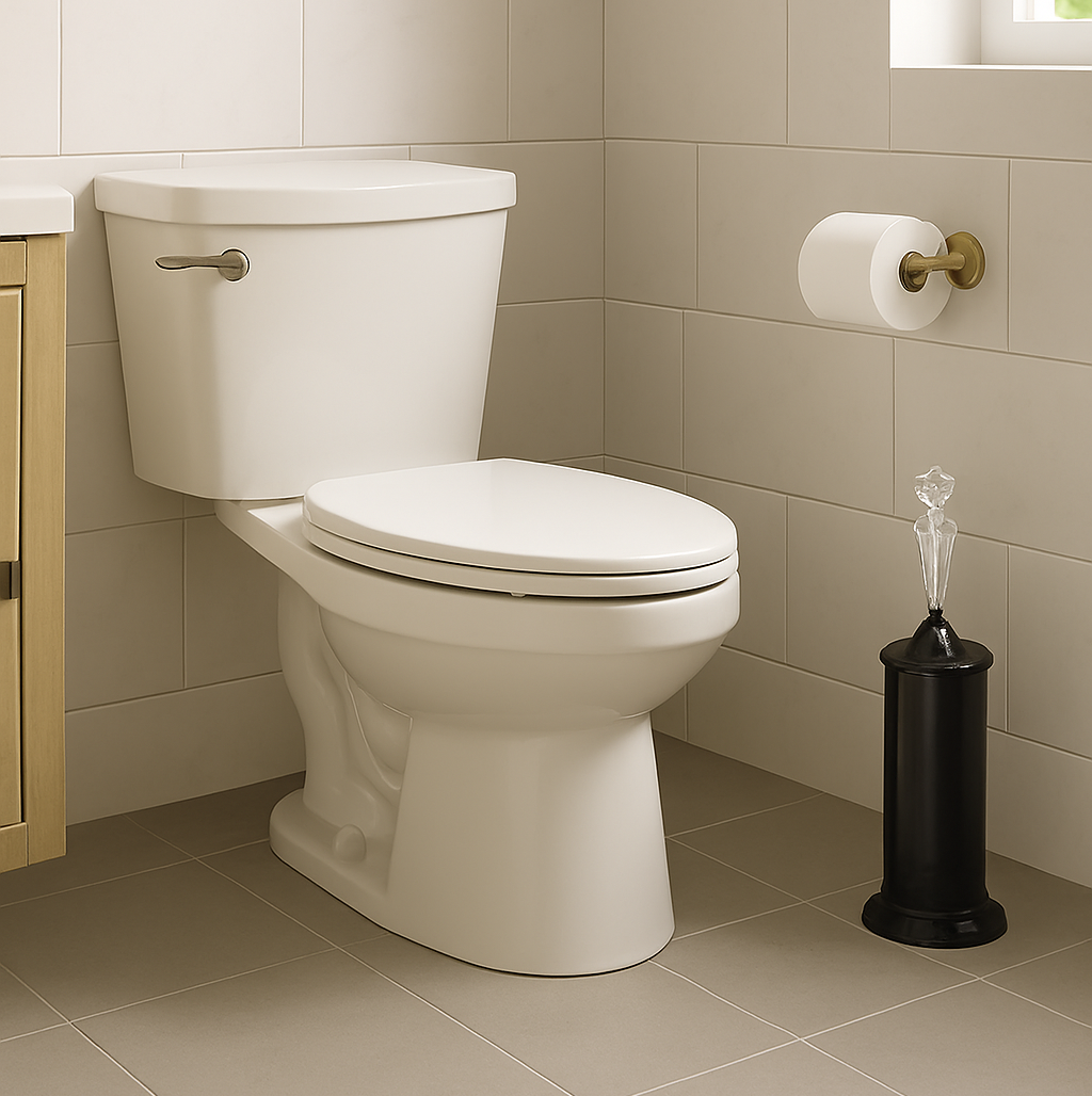 17" Tall Matte Black Toilet Brush Set with Holder