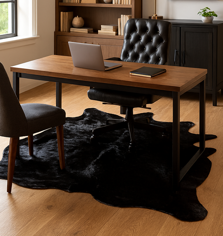 6' x 7' Feet Black Cowhide Handmade Soft Large Cow Hide Cow Skin Leather Animal Area Rug