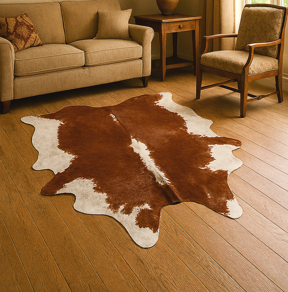 6' x 7' Feet Brown White Cowhide Handmade Soft Large Cow Hide Cow Skin Leather Animal Area Rug