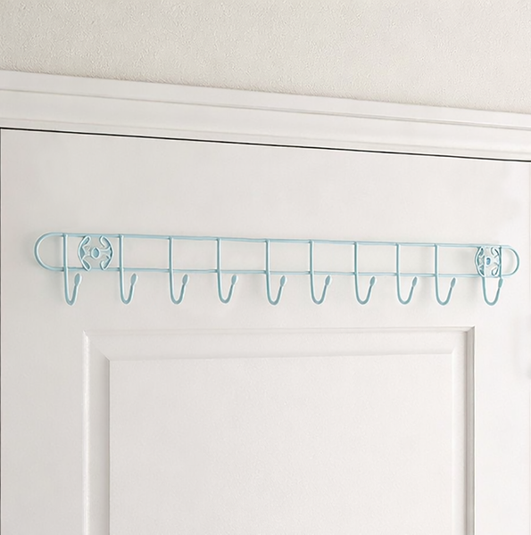 Blue All Purpose Mounted Hook Rail Hanger Hanging Rack 10 Hooks Organizer