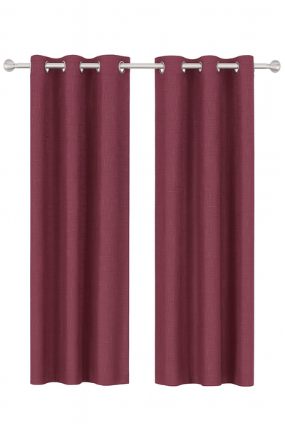 2 Piece Solid Burgundy Geometric Blackout Grommet Curtain Panel Set - 63" Long