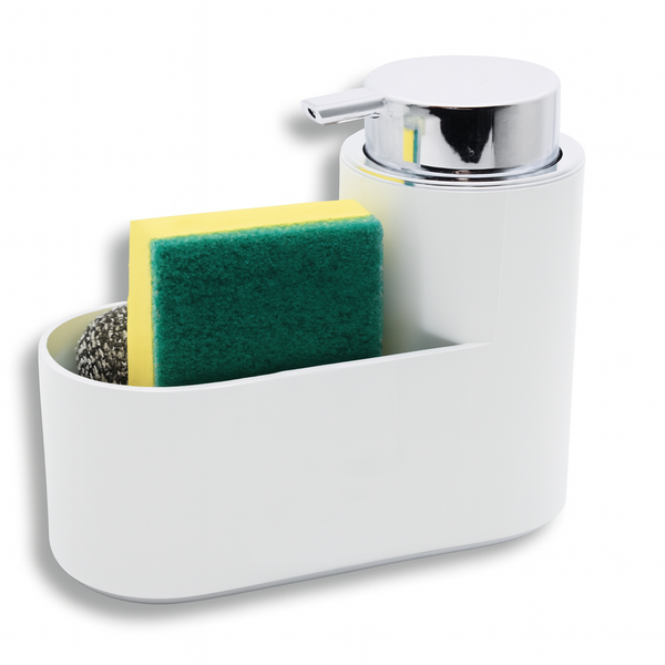 White Kitchen Soap Dispenser Caddy Set with Sponge & Scrubber
