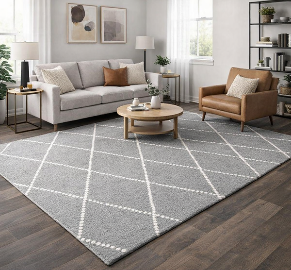 7'6" x 9'6" Feet Light Grey Ivory Hand-tufted Wool Natural Trellis Geometric Tribal Rug