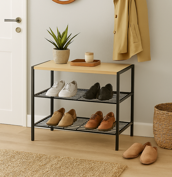 Metal Wood 3-Tier Multifunctional Storage Organizer - 23.6" x 17.5" x 11.8"