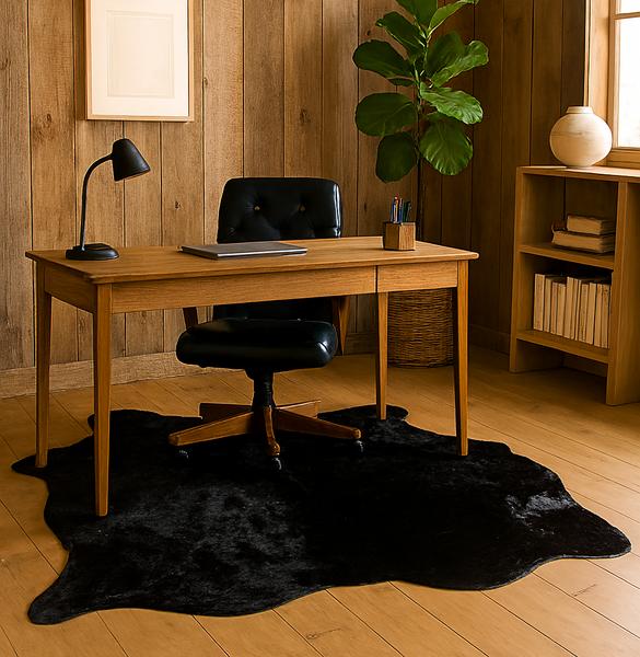 6' x 7' Feet Black Cowhide Handmade Soft Large Cow Hide Cow Skin Leather Animal Area Rug