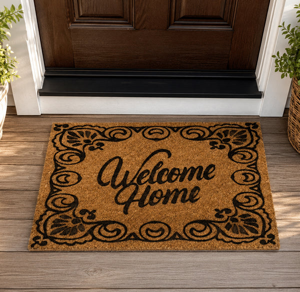 Heavy Duty Welcome Home Coconut Coir Decorative Floral Scrollwork Entryway Door Mat - 17"x29"