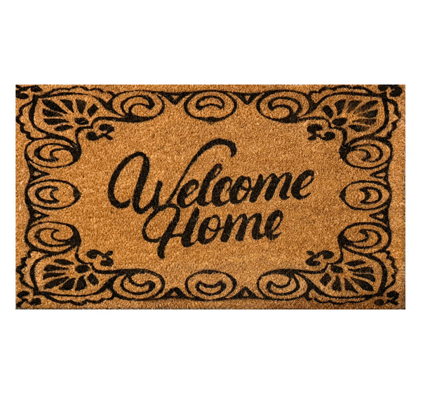 Heavy Duty Welcome Home Coconut Coir Decorative Floral Scrollwork Entryway Door Mat - 17"x29"