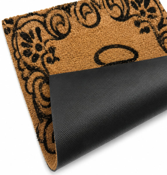 Heavy Duty Welcome Home Coconut Coir Decorative Floral Scrollwork Entryway Door Mat - 17"x29"