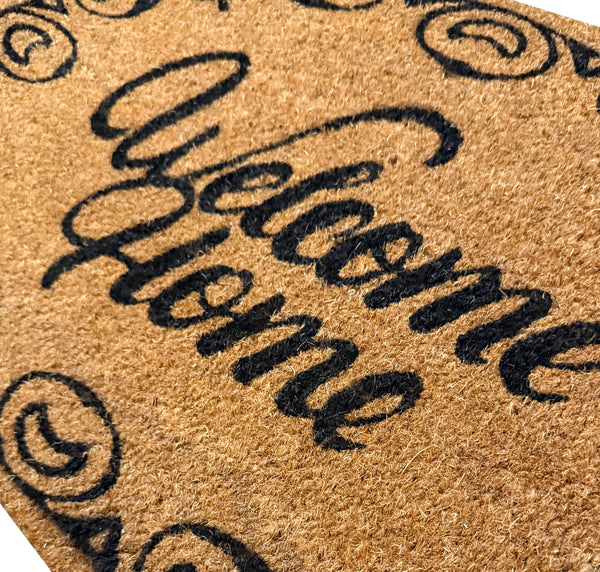 Heavy Duty Welcome Home Coconut Coir Decorative Floral Scrollwork Entryway Door Mat - 17"x29"