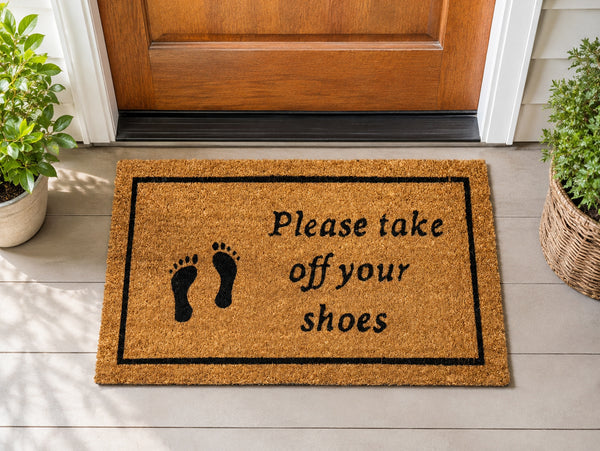 Heavy Duty “Please Take Off Your Shoes” Welcome Mat Natural Fiber Coconut Coir Doormat with Non-Slip Backing