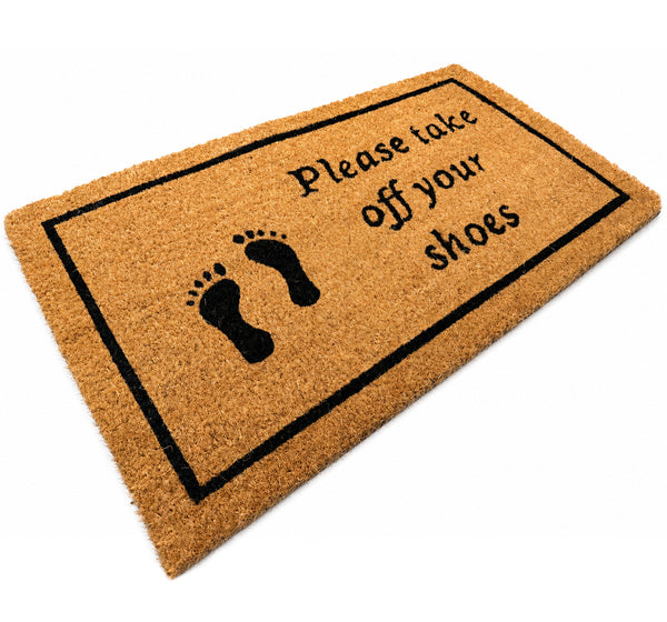 Heavy Duty “Please Take Off Your Shoes” Welcome Mat Natural Fiber Coconut Coir Doormat with Non-Slip Backing