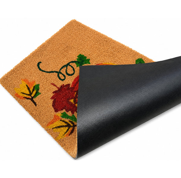 Heavy Duty Fall Beige Orange Pumpkin Coconut Coir Welcome Doormat Entryway Mat with Non-Slip Rubber Backing