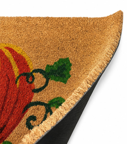 Heavy Duty Fall Beige Orange Pumpkin Coconut Coir Welcome Doormat Entryway Mat with Non-Slip Rubber Backing