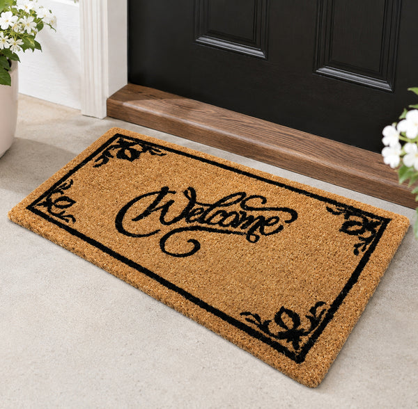 Heavy Duty Beige Natural Coconut Coir Welcome Doormat with Non-Slip Rubber Backing - 17"x29"