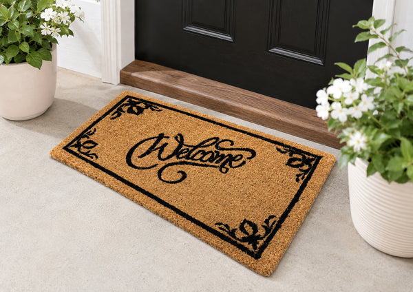 Heavy Duty Beige Natural Coconut Coir Welcome Doormat with Non-Slip Rubber Backing - 17"x29"