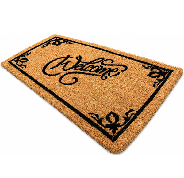 Heavy Duty Beige Natural Coconut Coir Welcome Doormat with Non-Slip Rubber Backing - 17"x29"