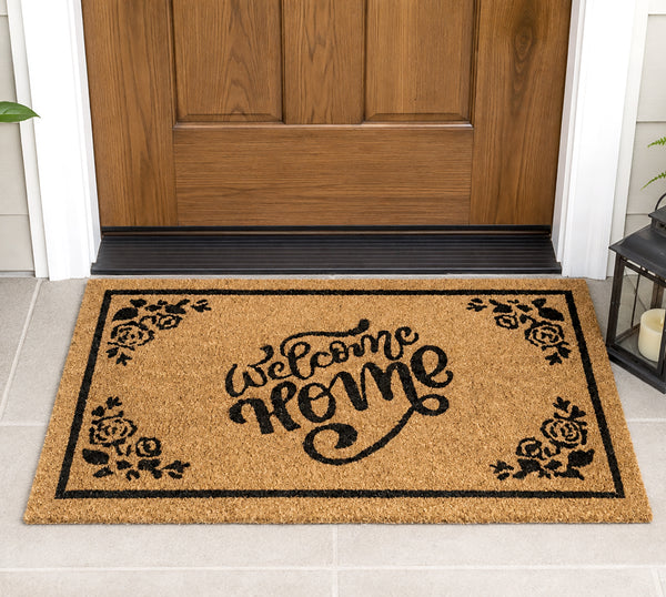 Heavy Duty Welcome Home Floral Natural Fibers Coconut Coir Entryway Indoor/Outdoor Door Mat – 17"x29"
