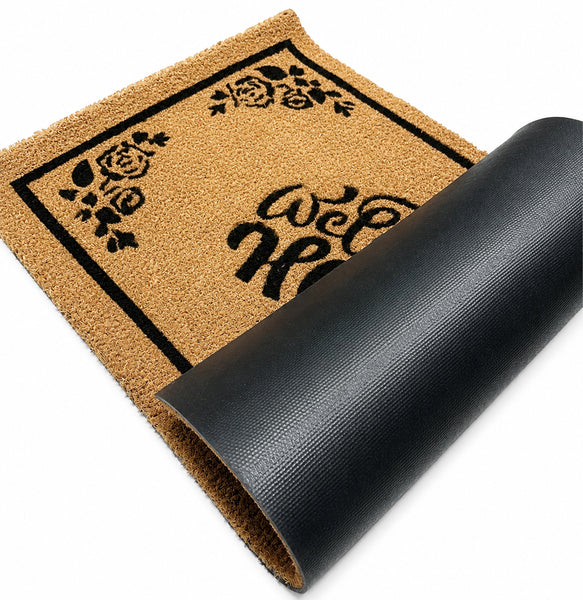 Heavy Duty Welcome Home Floral Natural Fibers Coconut Coir Entryway Indoor/Outdoor Door Mat – 17"x29"