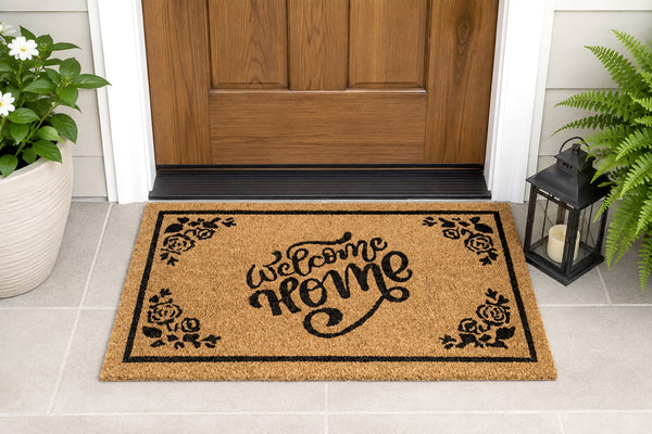 Heavy Duty Welcome Home Floral Natural Fibers Coconut Coir Entryway Indoor/Outdoor Door Mat – 17"x29"