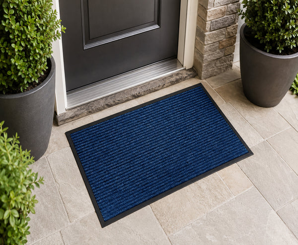 Blue Indoor Outdoor Heavy Duty Ribbed Entry Entrance Door Mat with Rubber Backing – 16"x24"