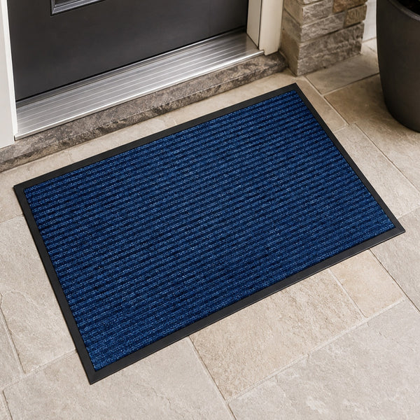 Blue Indoor Outdoor Heavy Duty Ribbed Entry Entrance Door Mat with Rubber Backing – 16"x24"