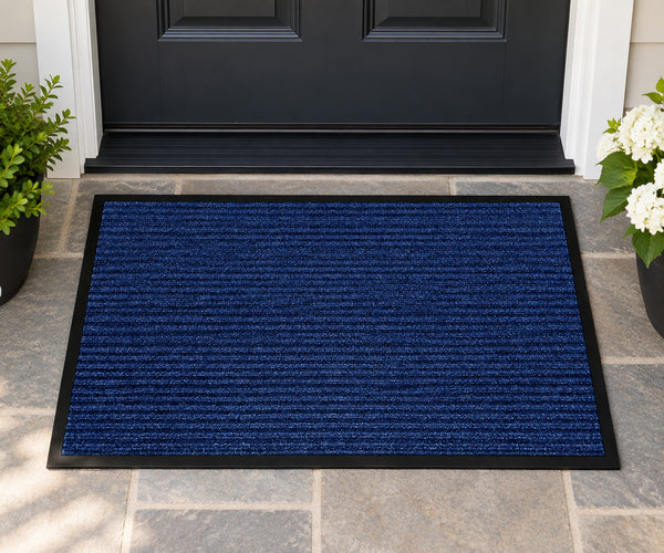 Large Blue Indoor Outdoor Heavy Duty Ribbed Entry Entrance Door Mat with Rubber Backing – 23"x35"