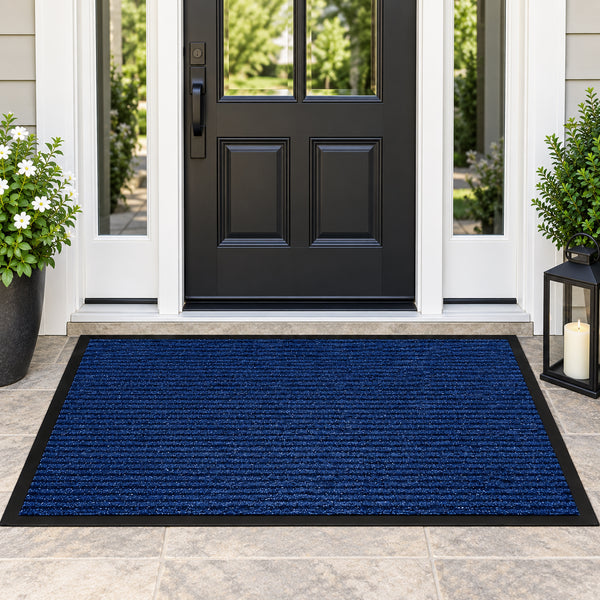 Extra Large Blue Indoor Outdoor Heavy Duty Ribbed Entry Entrance Door Mat with Rubber Backing – 36"x60"