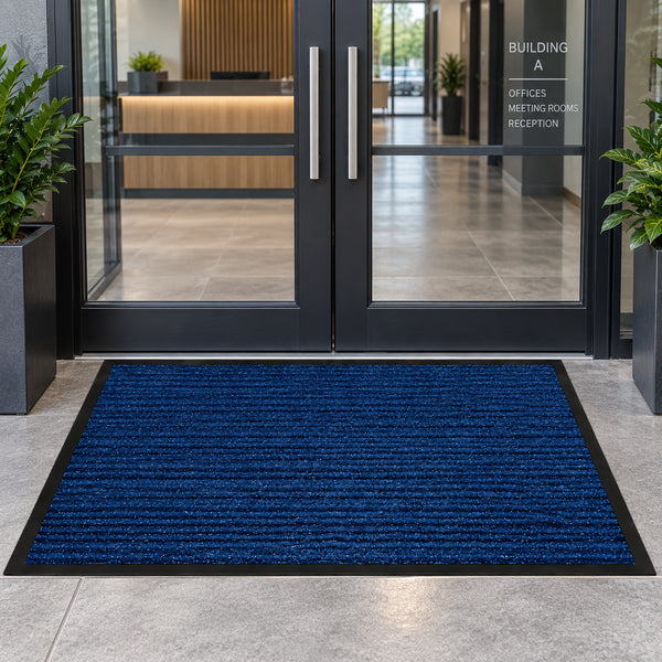 Extra Large Blue Indoor Outdoor Heavy Duty Ribbed Entry Entrance Door Mat with Rubber Backing – 36"x60"
